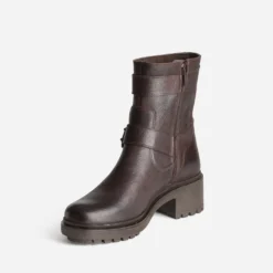 Boots marron cuir esprit motard