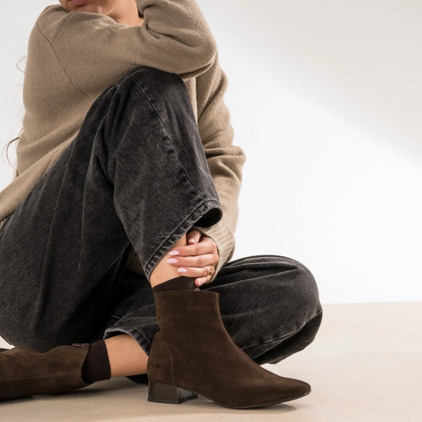 Boots marron cuir velours