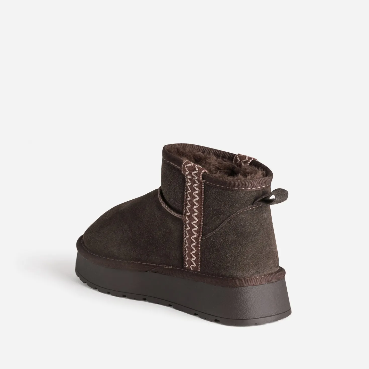 Boots marron cuir velours fourré à plateforme