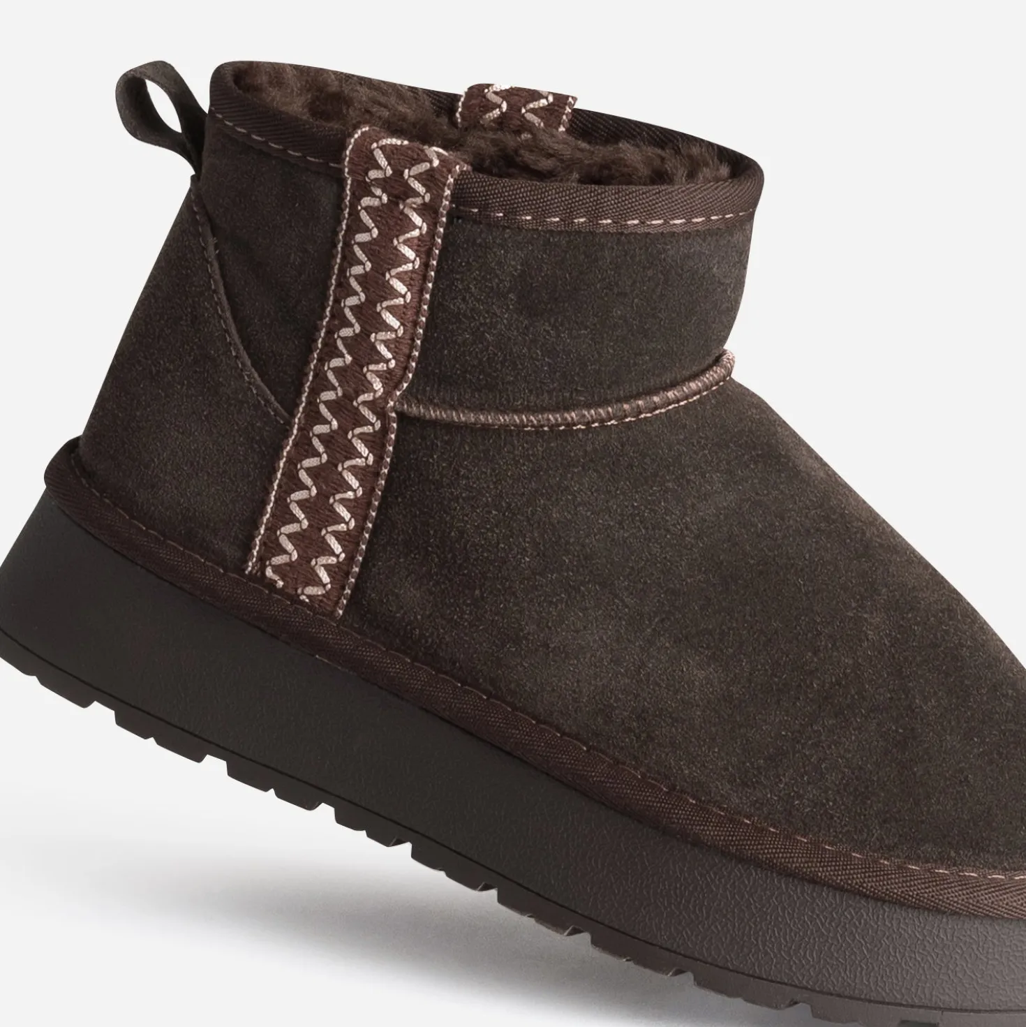 Boots marron cuir velours fourré à plateforme