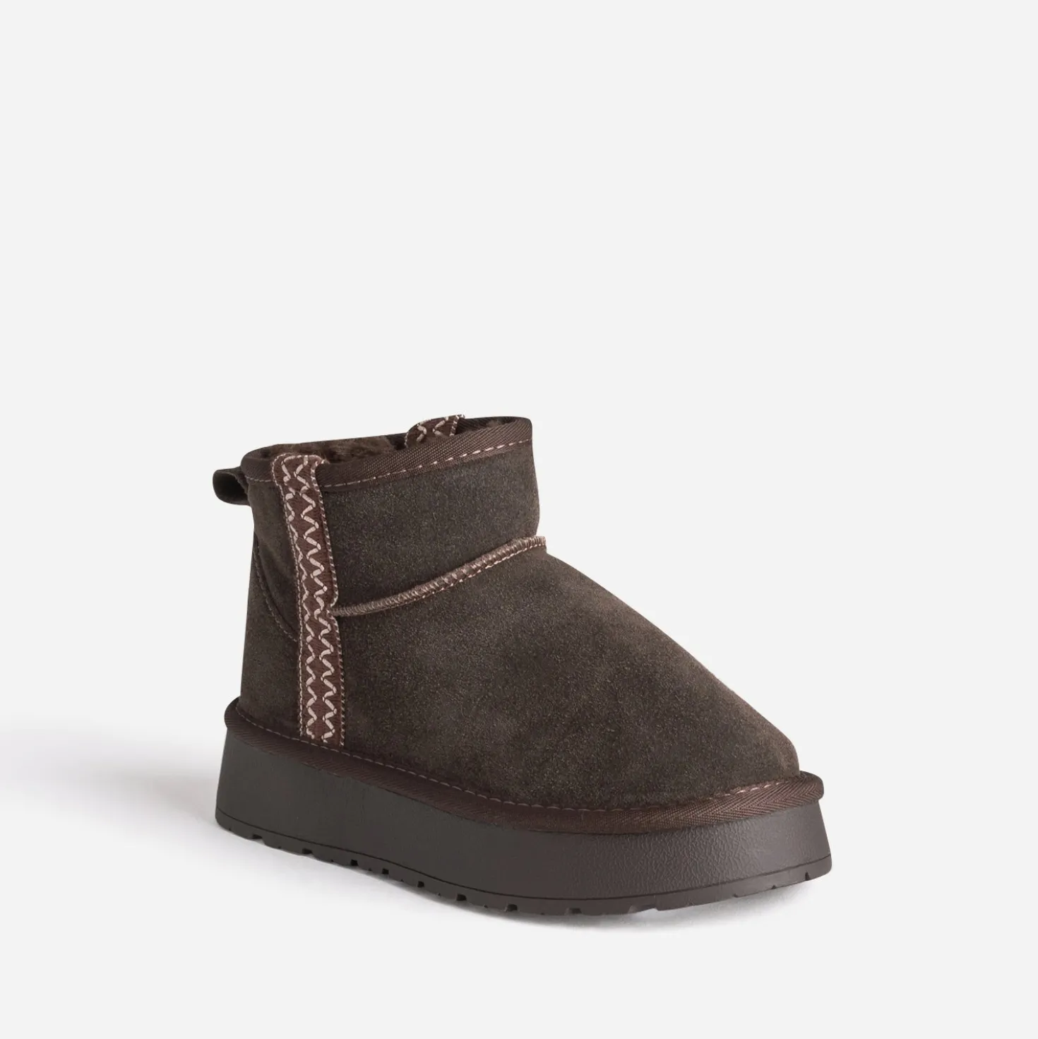 Boots marron cuir velours fourré à plateforme