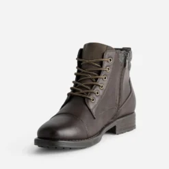 Boots marron empiècement textile