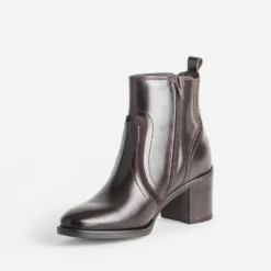 Boots marron foncé cuir découpes bi-matière