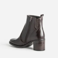 Boots marron foncé cuir découpes bi-matière