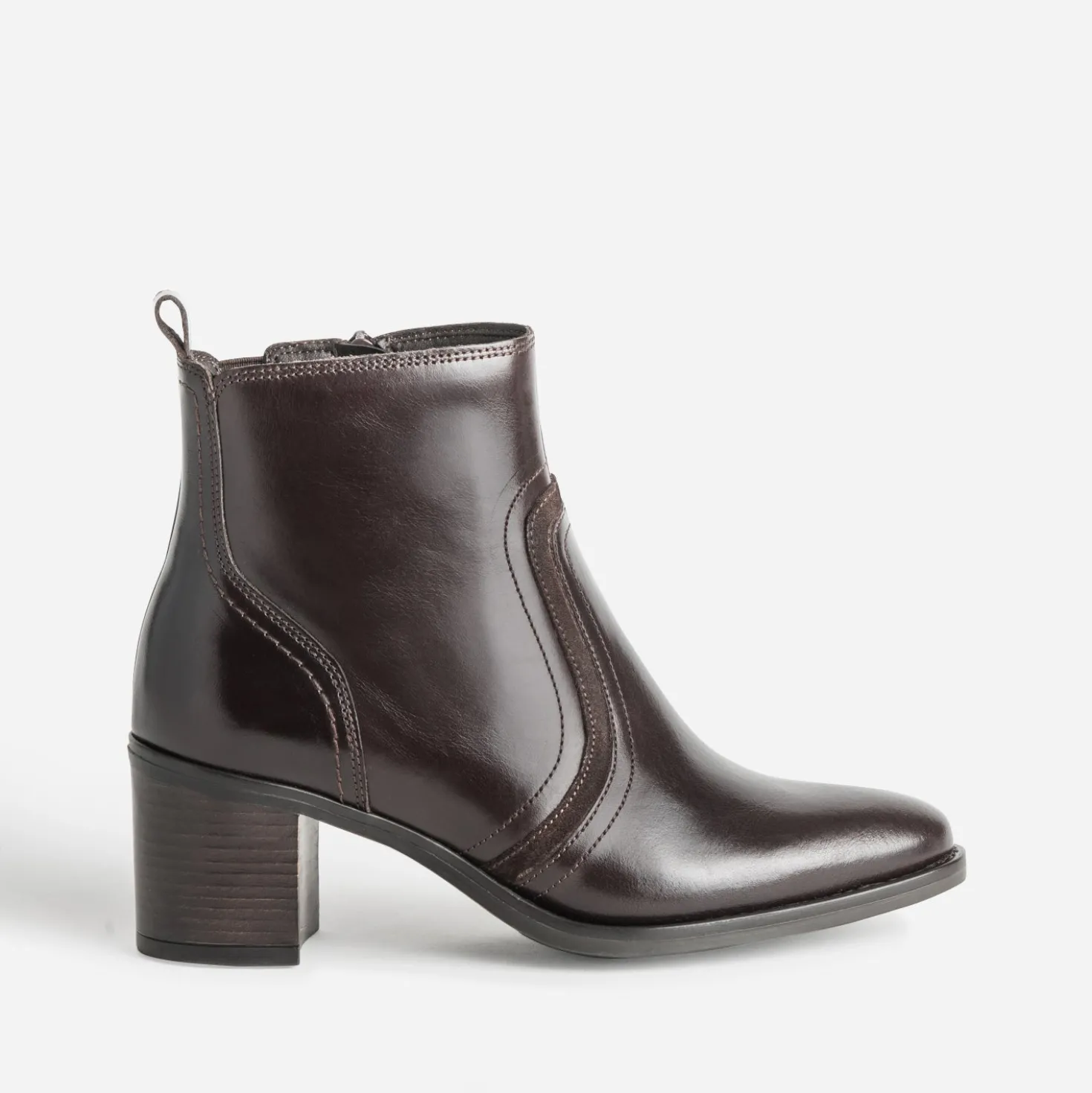 Boots marron foncé cuir découpes bi-matière