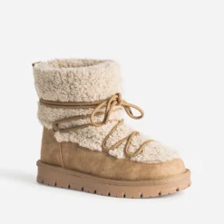 Boots montant camel fourré à plateforme