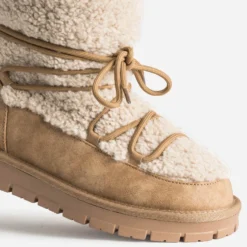 Boots montant camel fourré à plateforme