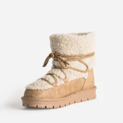 Boots montant camel fourré à plateforme
