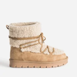 Boots montant camel fourré à plateforme