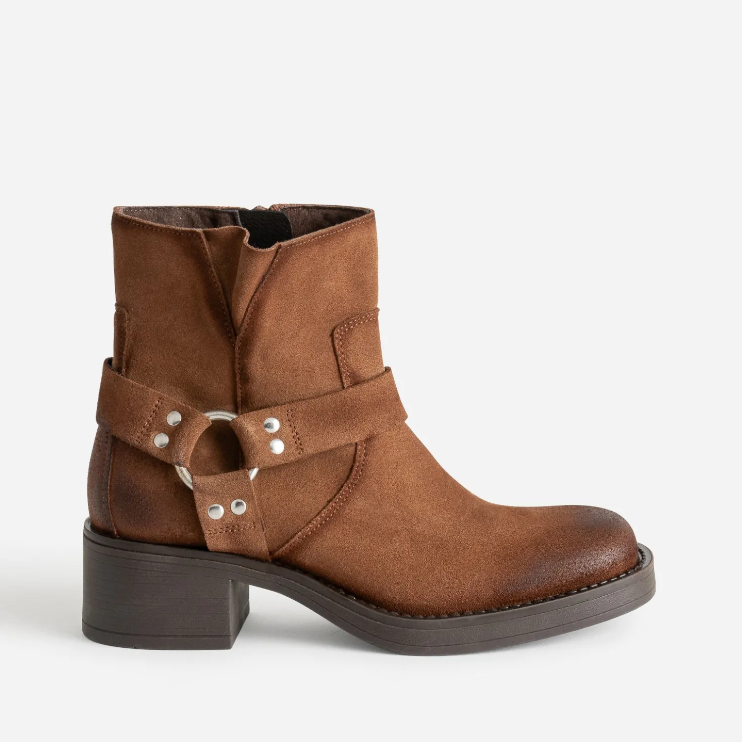 Boots motard TEXTO marron cuir velours