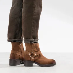 Boots motard TEXTO marron cuir velours