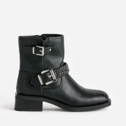 Boots motard TEXTO noir bride décor strass