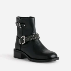 Boots motard TEXTO noir bride décor strass