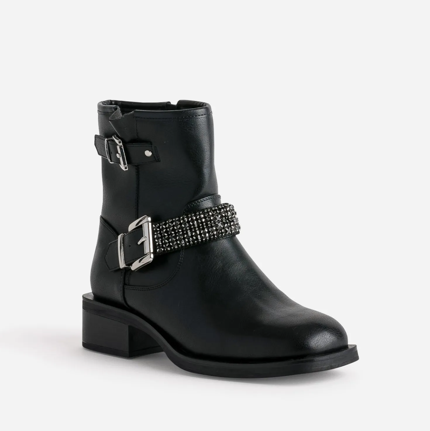 Boots motard TEXTO noir bride décor strass