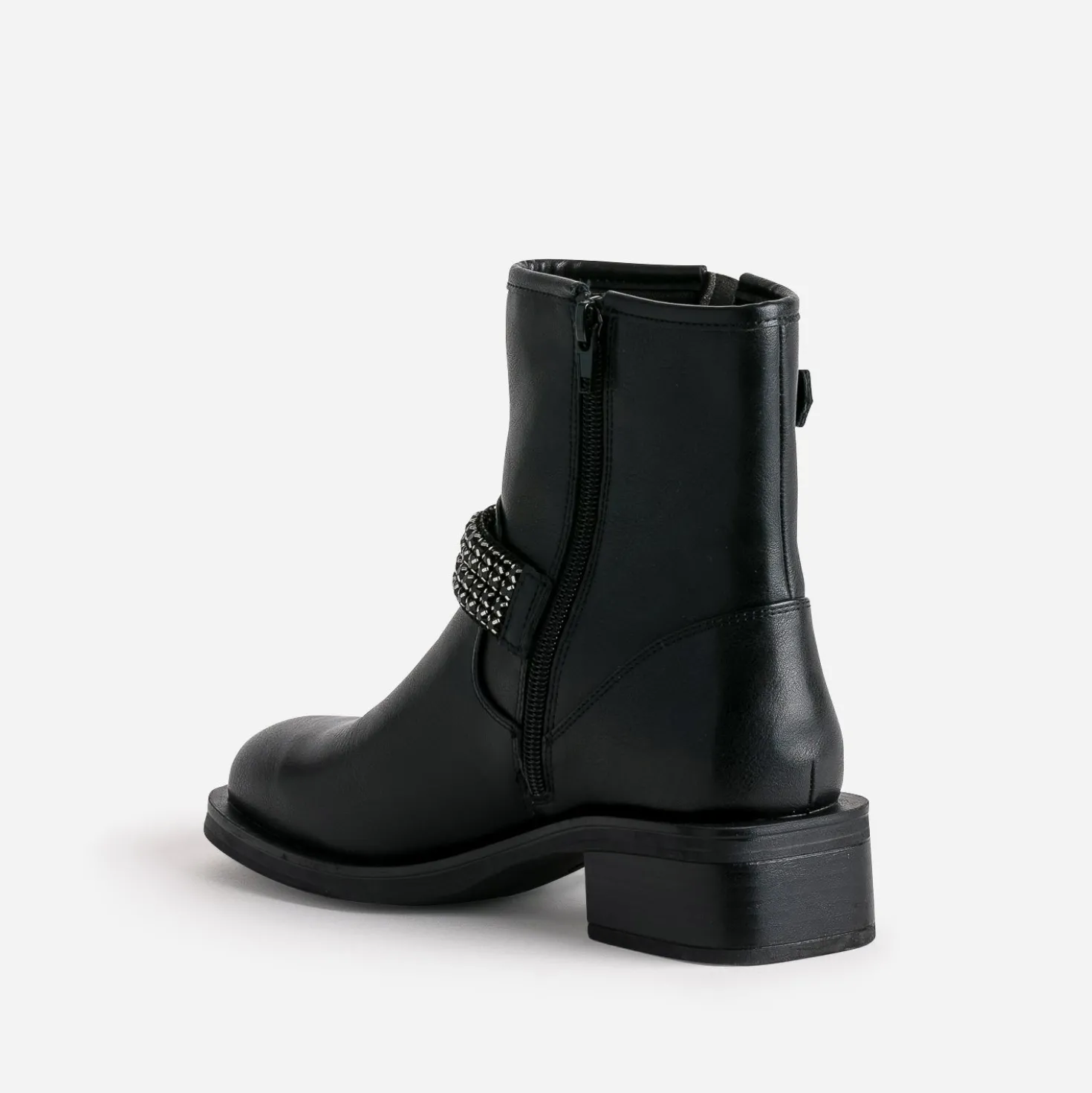 Boots motard TEXTO noir bride décor strass