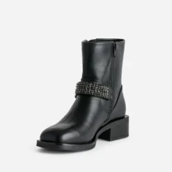 Boots motard TEXTO noir bride décor strass