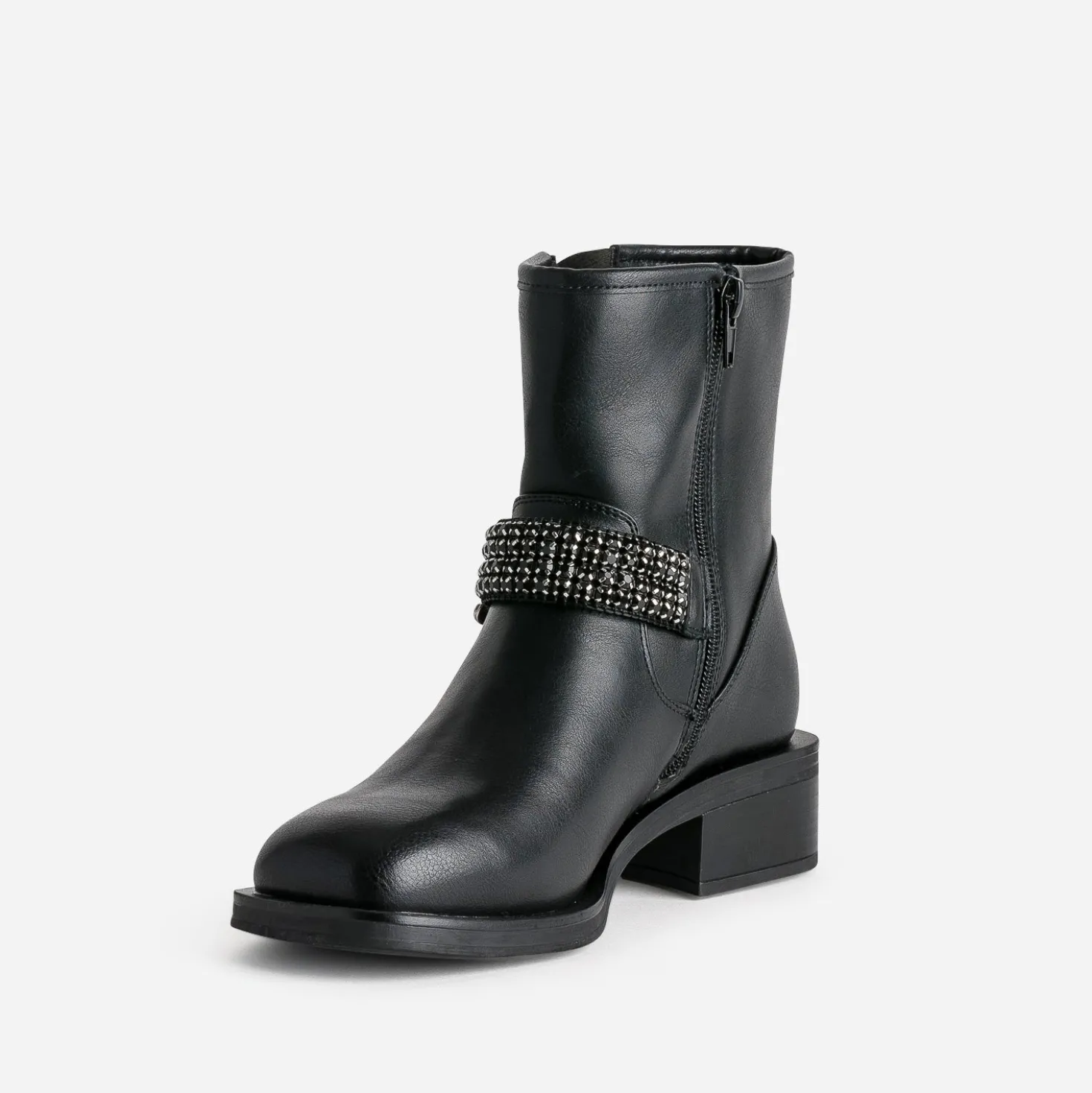 Boots motard TEXTO noir bride décor strass