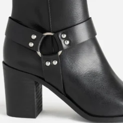 Boots motard TEXTO à talon noir en cuir