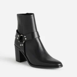 Boots motard TEXTO à talon noir en cuir