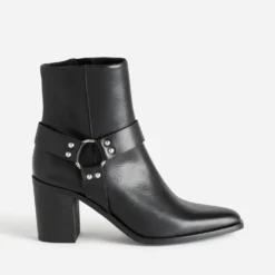 Boots motard TEXTO à talon noir en cuir