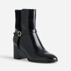 Boots noir bi-matière décor boucle