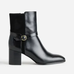 Boots noir bi-matière décor boucle