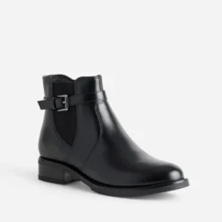 Boots noir cuir bride cheville