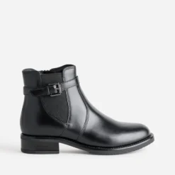 Boots noir cuir bride cheville