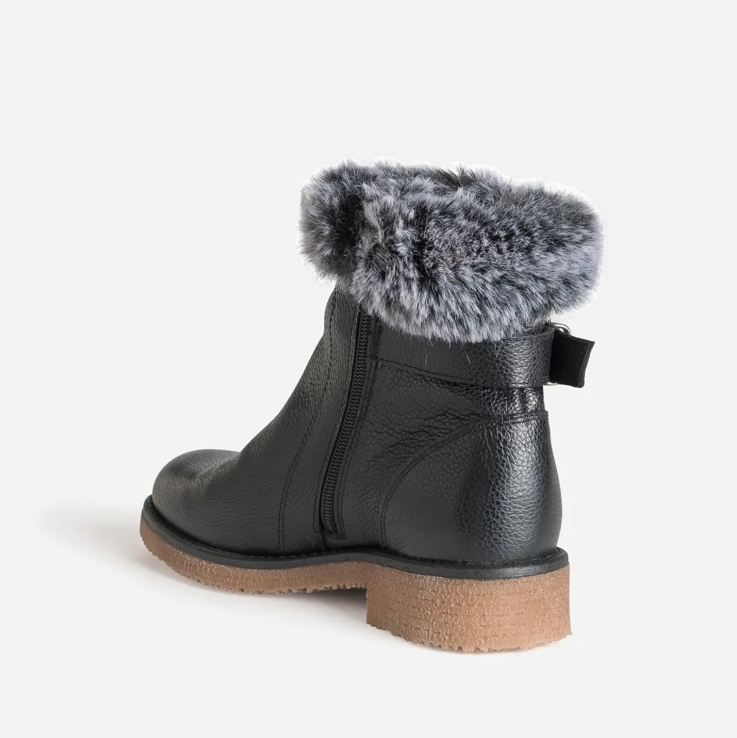 Boots noir cuir bride et tige fourrée