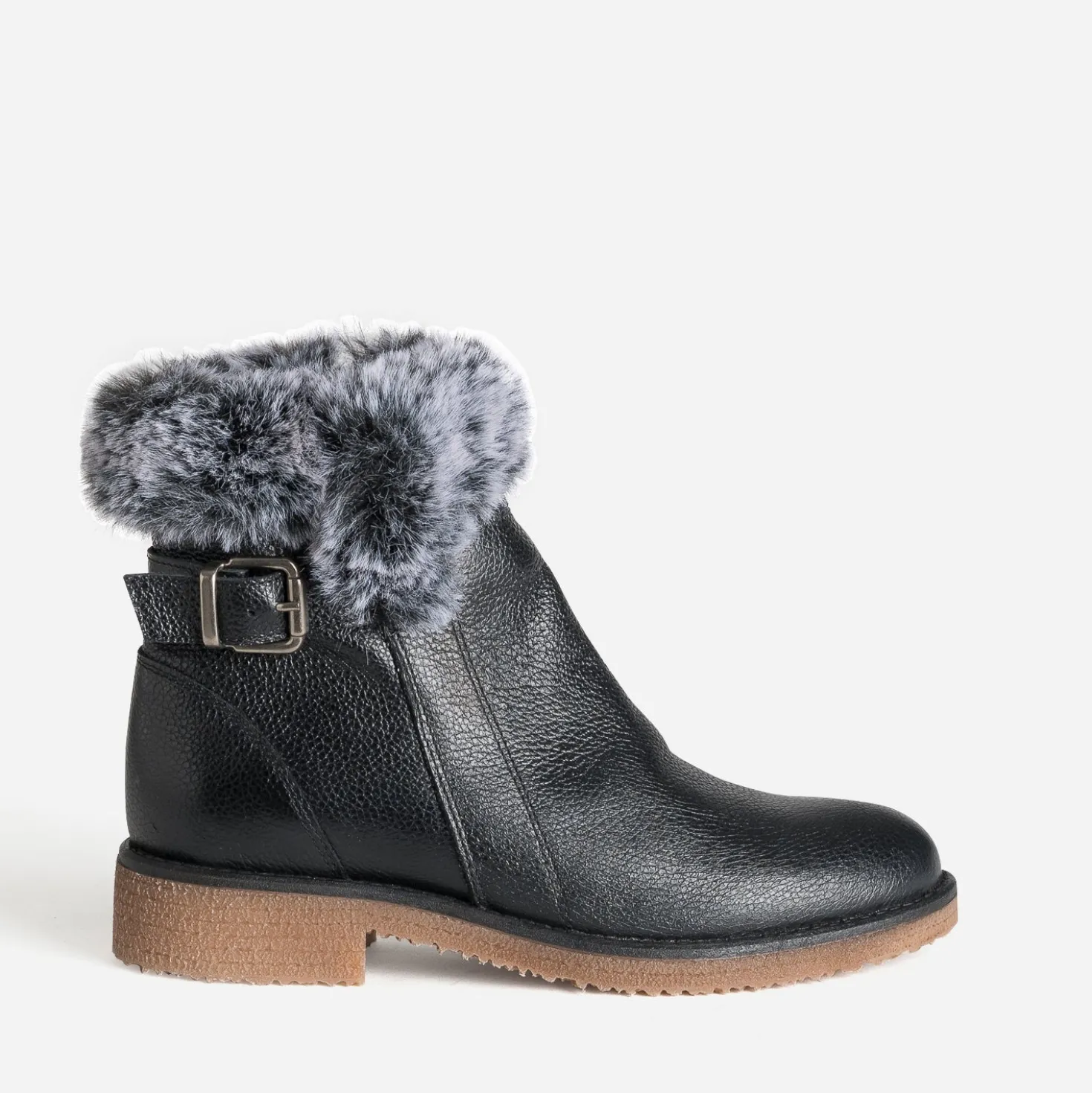 Boots noir cuir bride et tige fourrée