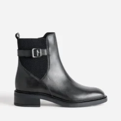 Boots noir cuir décor boucle