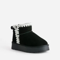Boots noir cuir velours fourré semelle plateforme