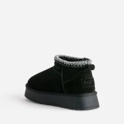 Boots noir cuir velours fourré à plateforme