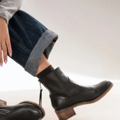 Boots noir cuir zip arrière