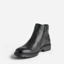 Boots noir en cuir à double zip