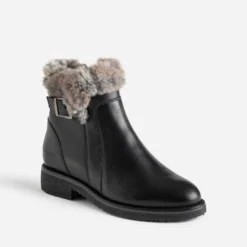 Boots noir en cuir fourré