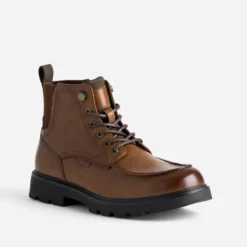 Boots plateau à lacet cognac semelle crantée