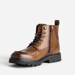 Boots plateau à lacet cognac semelle crantée