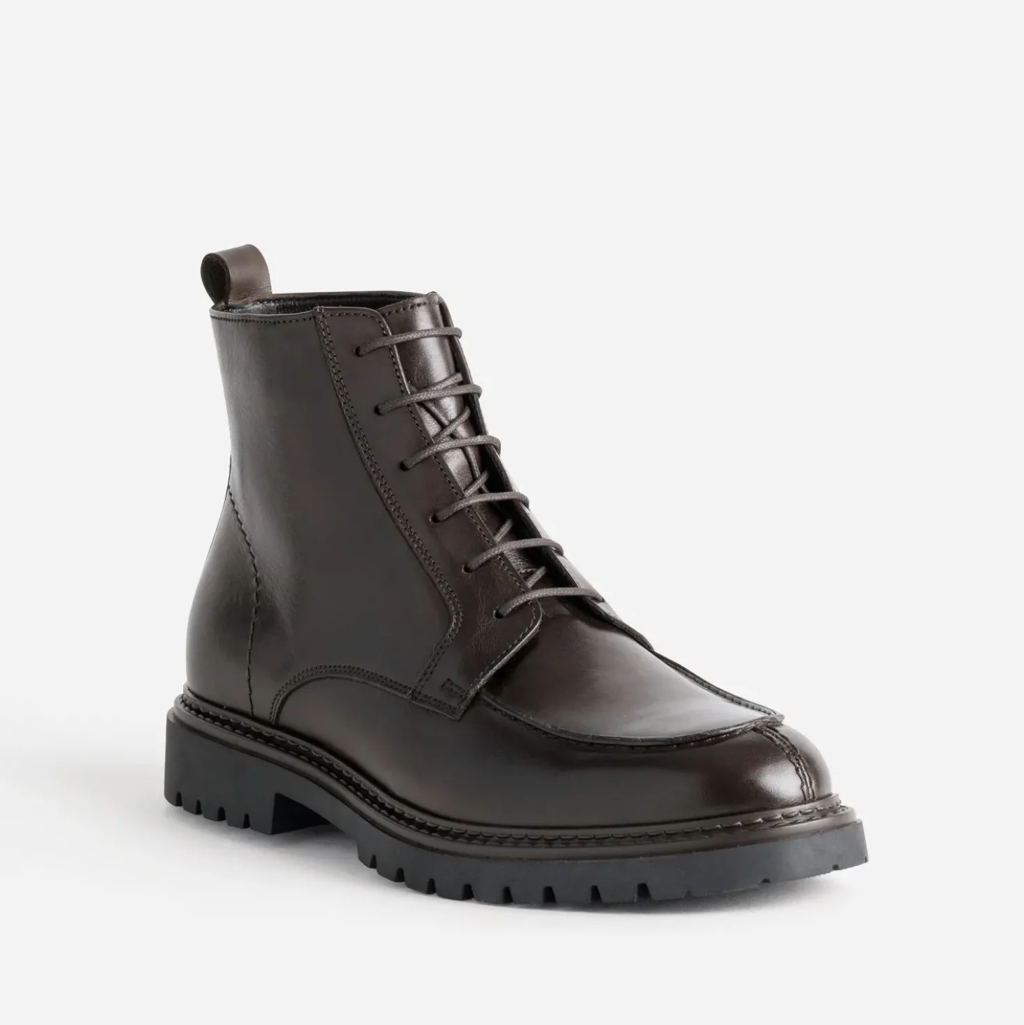 Boots plateau à lacet marron cuir semelle crantée