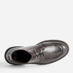 Boots plateau à lacet marron cuir semelle crantée