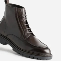 Boots plateau à lacet marron cuir semelle crantée