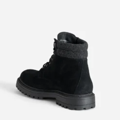 Boots plateau à lacet noir cuir velours