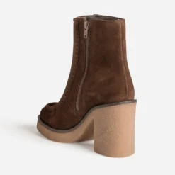 Boots plateau marron cuir velours