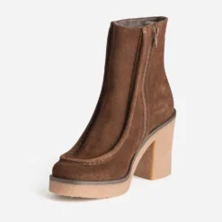 Boots plateau marron cuir velours
