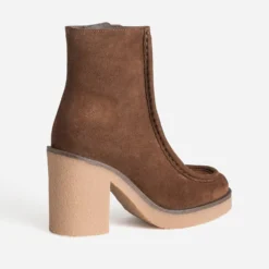 Boots plateau marron cuir velours