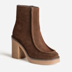 Boots plateau marron cuir velours
