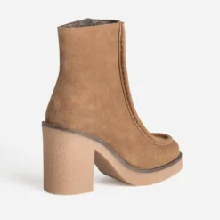 Boots plateau taupe cuir velours