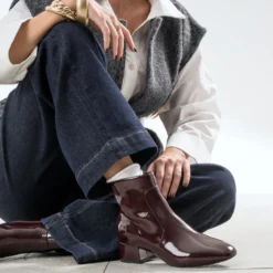 Boots à talon bordeaux verni