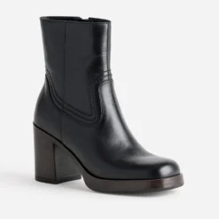 Boots à talon noir en cuir
