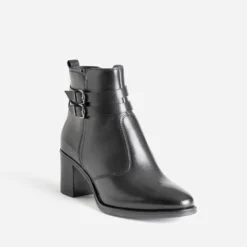Boots à talon noir en cuir avec double bride